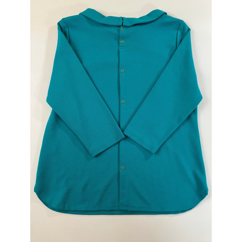 Talbots Women’s S Teal Ribbed Knit Collared Cardigan Cotton Blend Gold Buttons